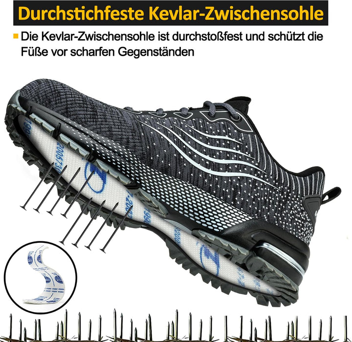Arbeitsschuhe Herren Sicherheitsschuhe Damen Leicht Sportlich Stahlkappe mit Dämpfung Stahlkappensch
