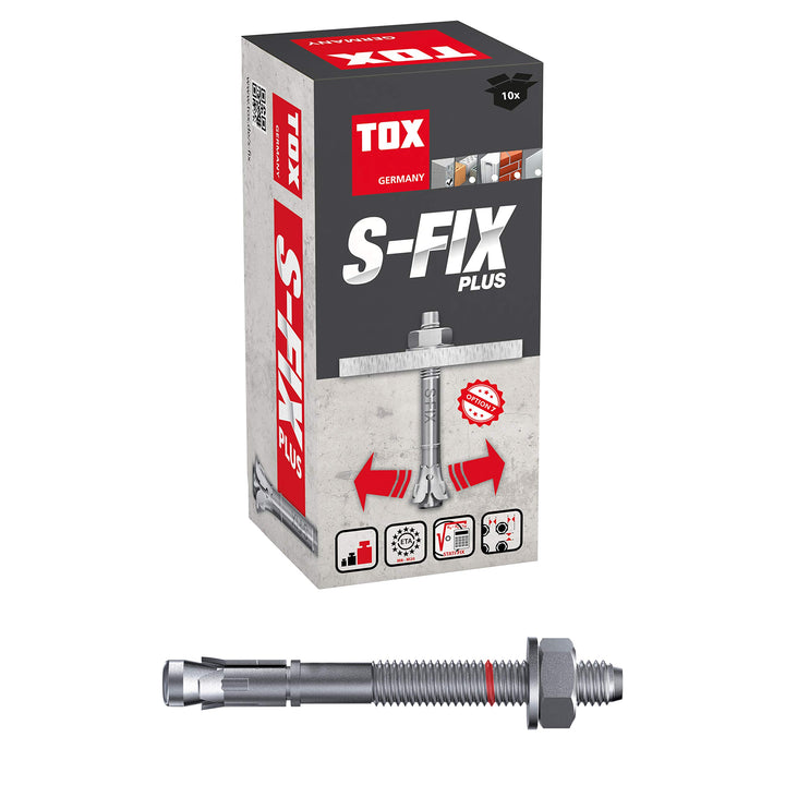 TOX Bolzenanker S-Fix Plus M16 x 170/48 mm 10 Stück 04210147 Verzinkt M16 x 170/48 mm Für ungerissen