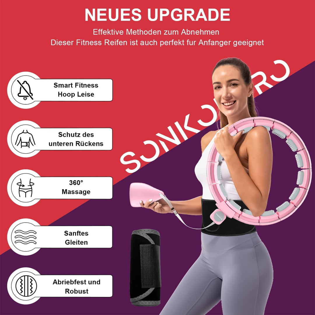 Smart Fitness Hoop Reifen mit Taillenband für Erwachsene &amp; Anfänger – Leiser Hula-Hoop zum Abnehmen,