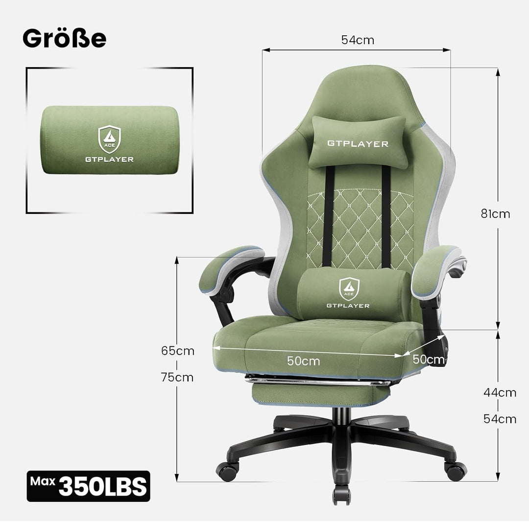 GTPLAYER Gaming Stuhl Stoff, Gaming Sessel mit Taschenfederkissen, ergonomischer Drehstuhl, Gamer St