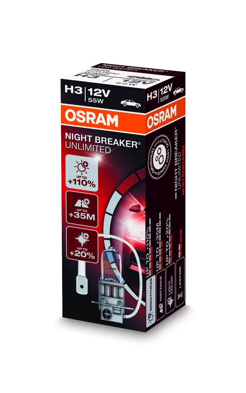 Osram Night Breaker Unlimited Halogen Birne - H3 - 12V/55W - pro Stück