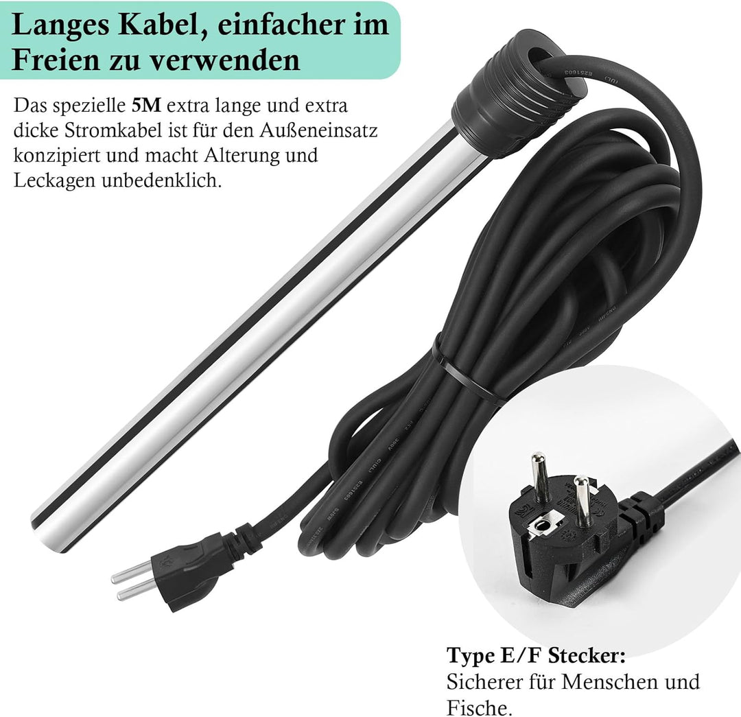 FEDOUR Teichheizung 150W - Eisfreihalter für Teiche, Koi-Teich, Gartenteichenteiser mit 5m Langem Ka