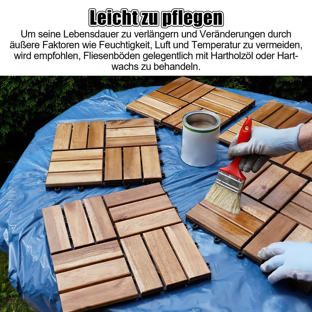 Ansobea Holzfliesen Balkon, Akazienholz 30x30cm Terrassenfliesen 11Stück 1㎡,Terassenboden Aussen,Kli