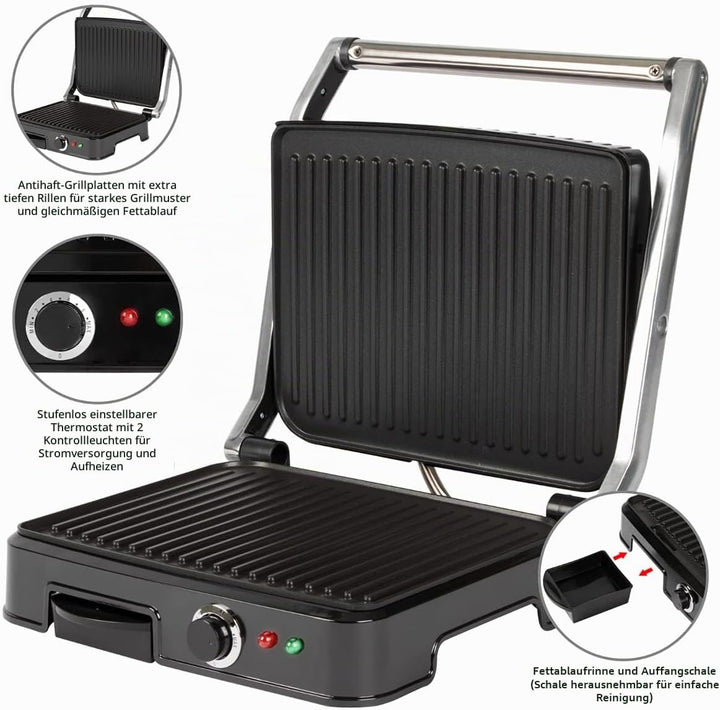 Clatronic KG 3487 Kontaktgrill für beidseitiges, fettfreies Grillen, antihaftbeschichtete Grillplatt
