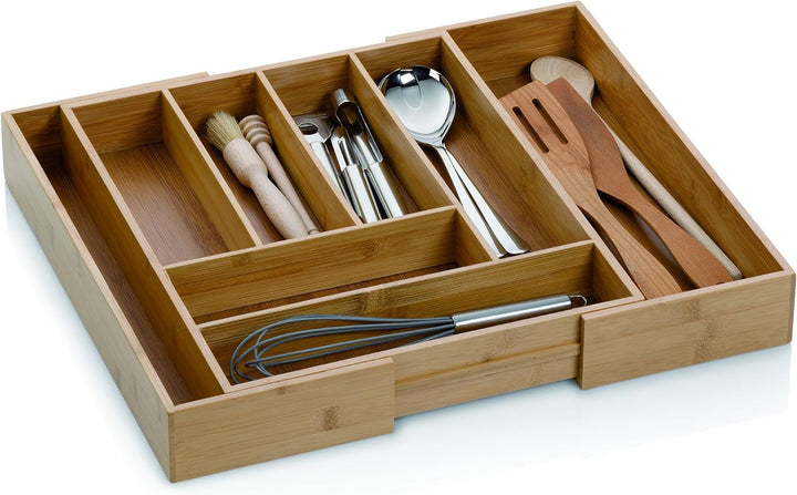 Kela Besteckkasten, Schubladeneinteiler mit 8 Fächern, Ausziehbar, 35 x 43 x 6,5 cm, Bambus, 12013,