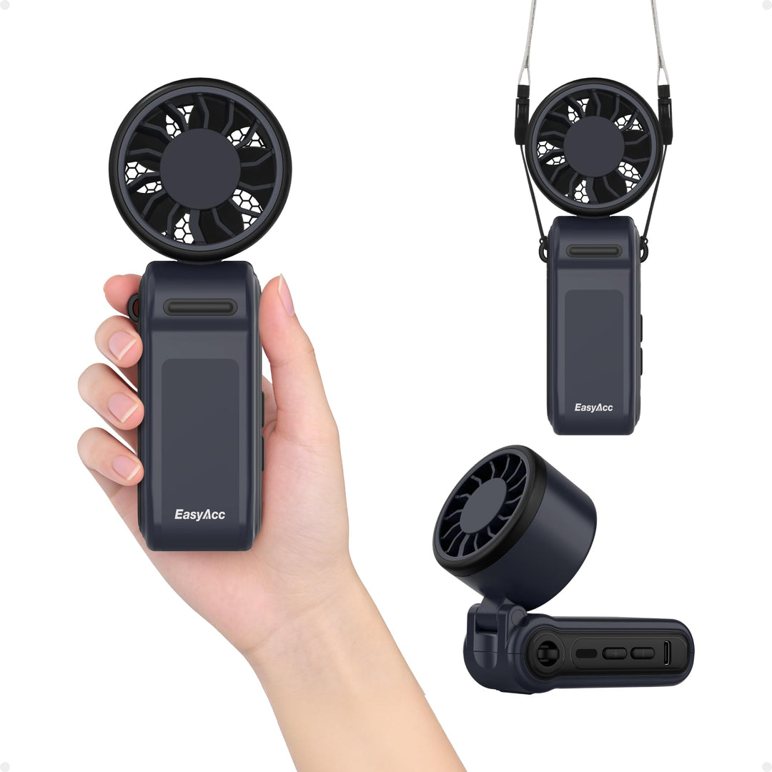 EasyAcc Turbo Handventilator, 5000mAh Turboventilator,20h Laufzeit,3 Geschwindigkeiten, klappbar, tr