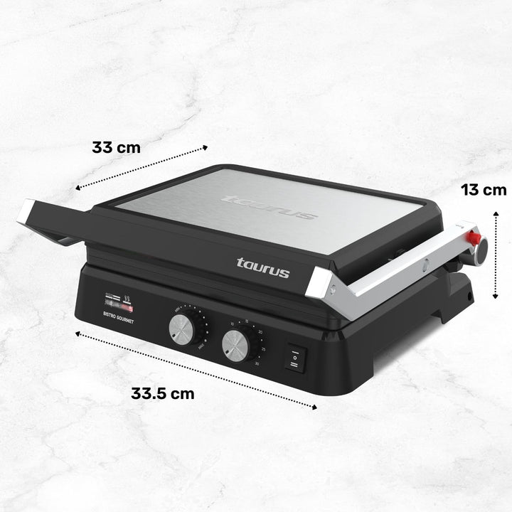 Taurus - Kontaktgrill Bistro 2600W | 2-in-1 Grill &amp; Plancha | 29x23 cm | Stair System Höhenverstellu