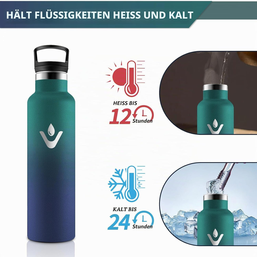 HoneyHolly Trinkflasche Edelstahl, 750 ML BPA-Frei, Thermosflasche, Auslaufsichere Isolierflasche Do
