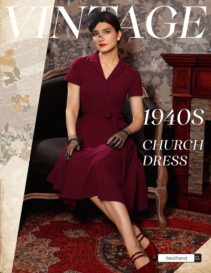 Wedtrend Vintage Cocktailkleid Damen A Linie Midilang V-Ausschnitt Abendkleid Elegant Freizeitkleide