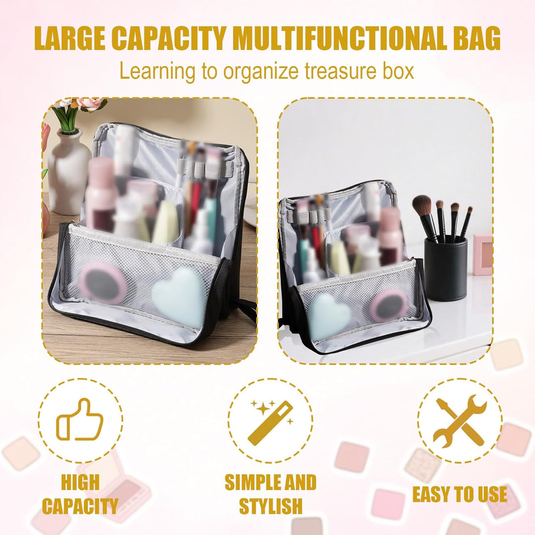 Stehende Make-up-Tasche, Grosses Fassungsvermögen Kosmetiktasche mit Fächern Reise-Make-up-Organizer