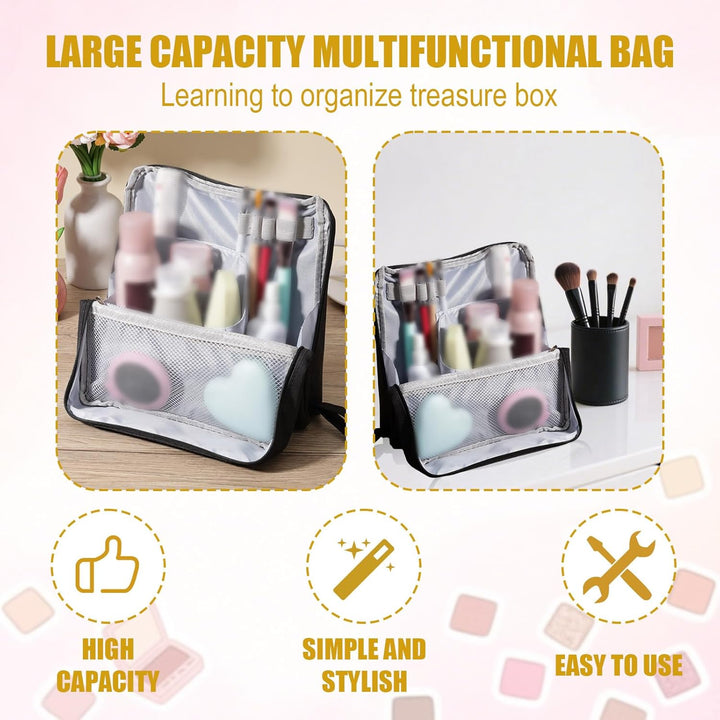 Stehende Make-up-Tasche, Grosses Fassungsvermögen Kosmetiktasche mit Fächern Reise-Make-up-Organizer