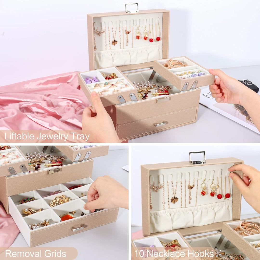 Schmuckkasten, Schmuckkästchen mit Schubladen für Damen Mädchen, PU-Leder Jewelry Box Schmuckbox Sch