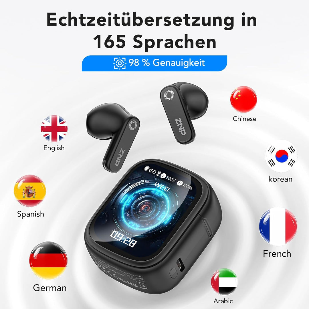 N02 KI Übersetzer Kopfhörer mit LCD-Touchscreen, 165 Sprachen,9 Modi | Sprachübersetzer mit Echtzeit