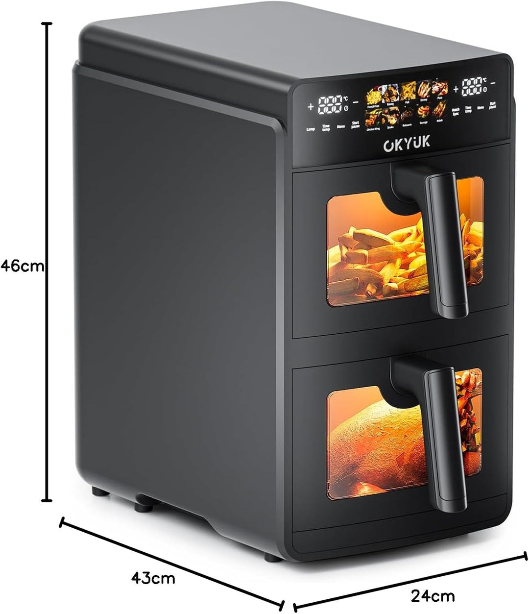 Heissluftfritteuse 2 Kammern 10L Airfryer [2 Fächer je 5l, sehr leiser Betrieb, 10 Programme, 2 Geri