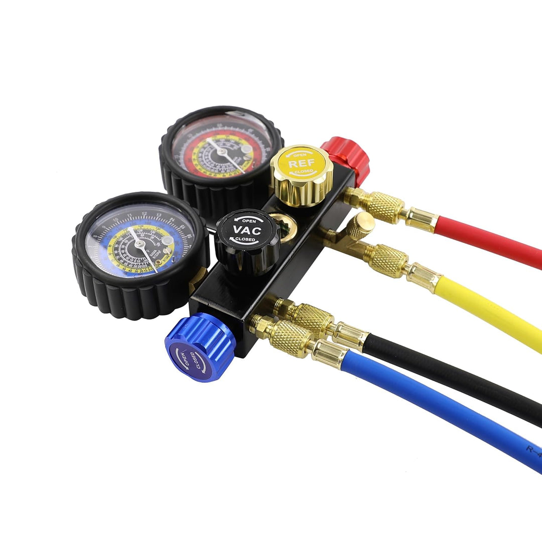 R1234yf R134a Krümmer-Messgerät-Set, 4 Ventilverteiler, kompatibel mit R1234yf R134A Kältemitteln mi