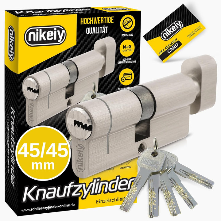 GERCAR Pro+ Knaufzylinder 45/45 mit Bohrschutz - Schliesszylinder mit Knauf - Zylinderschloss Drehkn