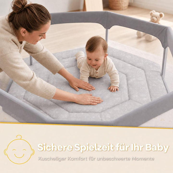 Fillikid Einlage Laufstall 6-eckig Exklusiv | Krabbeldecke Laufgitter 124 cm | Schutzeinlage Laufgit