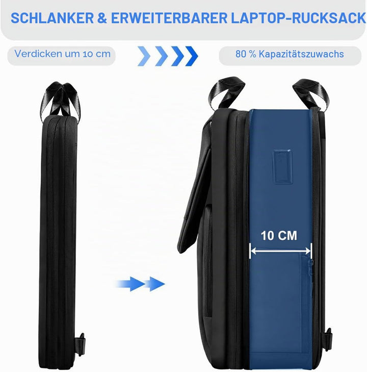 ZINZ Schlanker und Erweiterbarer Laptop-Rucksack 15,6 16 17 Zoll Reise-Business-Rucksack Regenfester