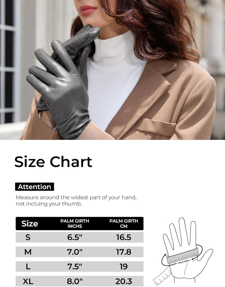 Knuffnee Damen Winter Lederhandschuhe Warme Gefüttert Handschuhe Autofahren Handschuhe Grau S, Grau
