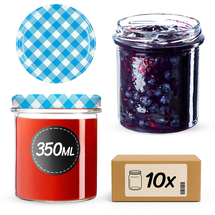 KADAX 10er Set Marmeladengläser 350ml TO82, Einmachgläser Vorratsgläser Mason Jar mit Schraubdeckel,