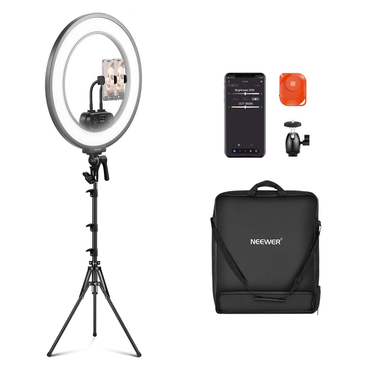 NEEWER 18" Ringlicht Set mit Randbeleuchtung, 45W 3300Lux 2900K-7000K 12 Szenen Ringleuchte mit APP