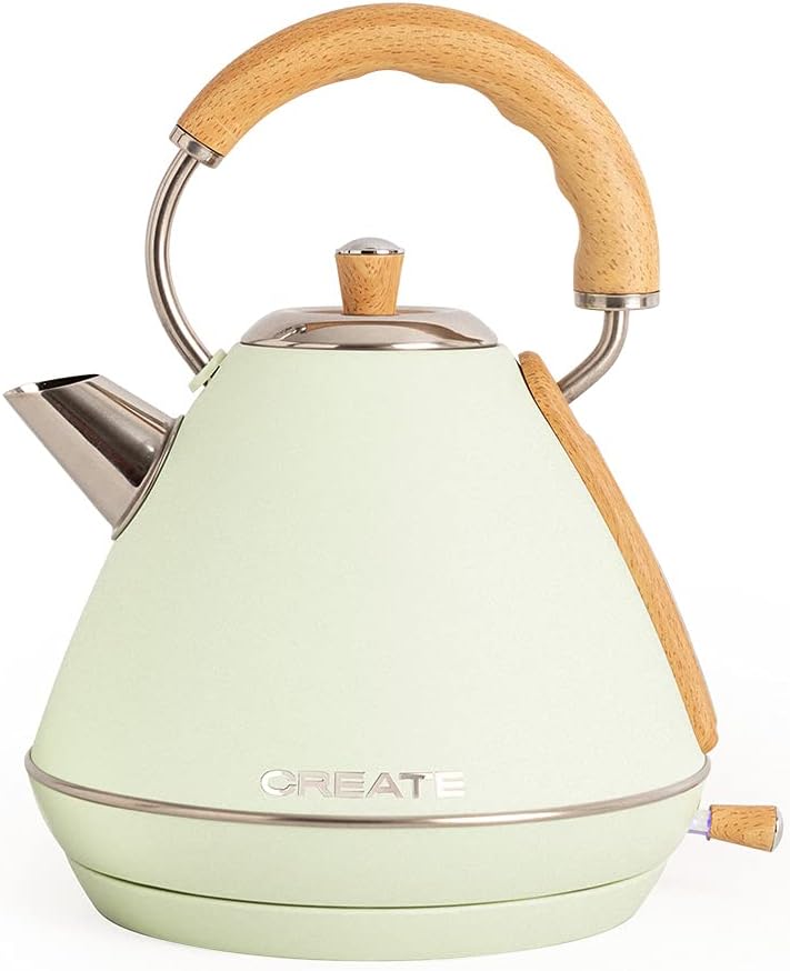 CREATE/KETTLE RETRO L/Elektrischer Wasserkocher Pastellgrün/Schnelles Aufkochen, Fassungsvermögen 1,