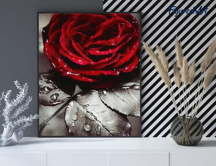 Figured'Art Diamond Painting Erwachsene 40x50cm Ganze Leinwand gerollt Rote Rose 5D Bilder Eckige St