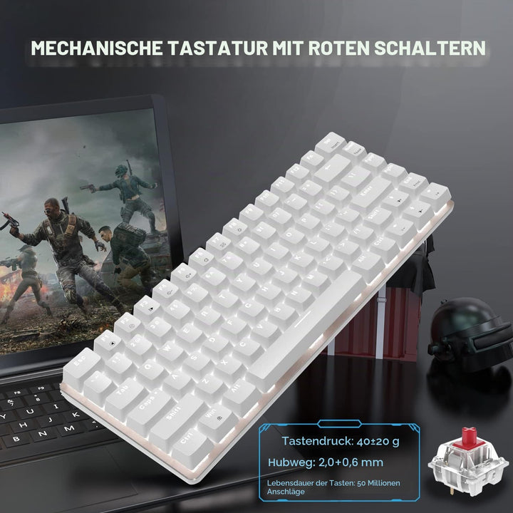 Hotswapple Gaming-Tastatur, 80% Mechanische Rote Schalter Keyboard mit weisse LED-Hintergrundbeleuch