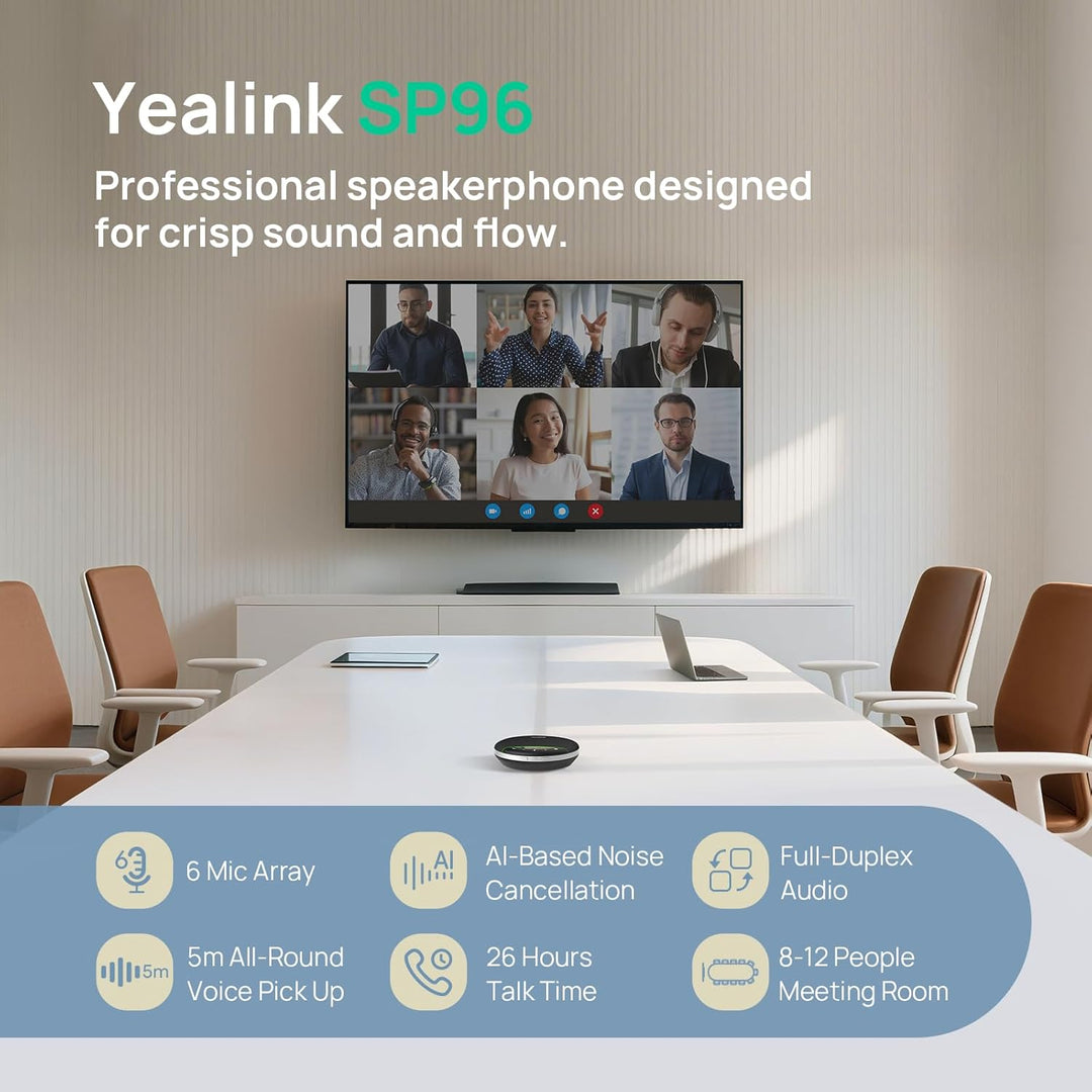 Yealink SP96 Bluetooth Konferenzlautsprecher, Tragbarer Lautsprecher mit 30 m Reichweite, 6 Mikrofon