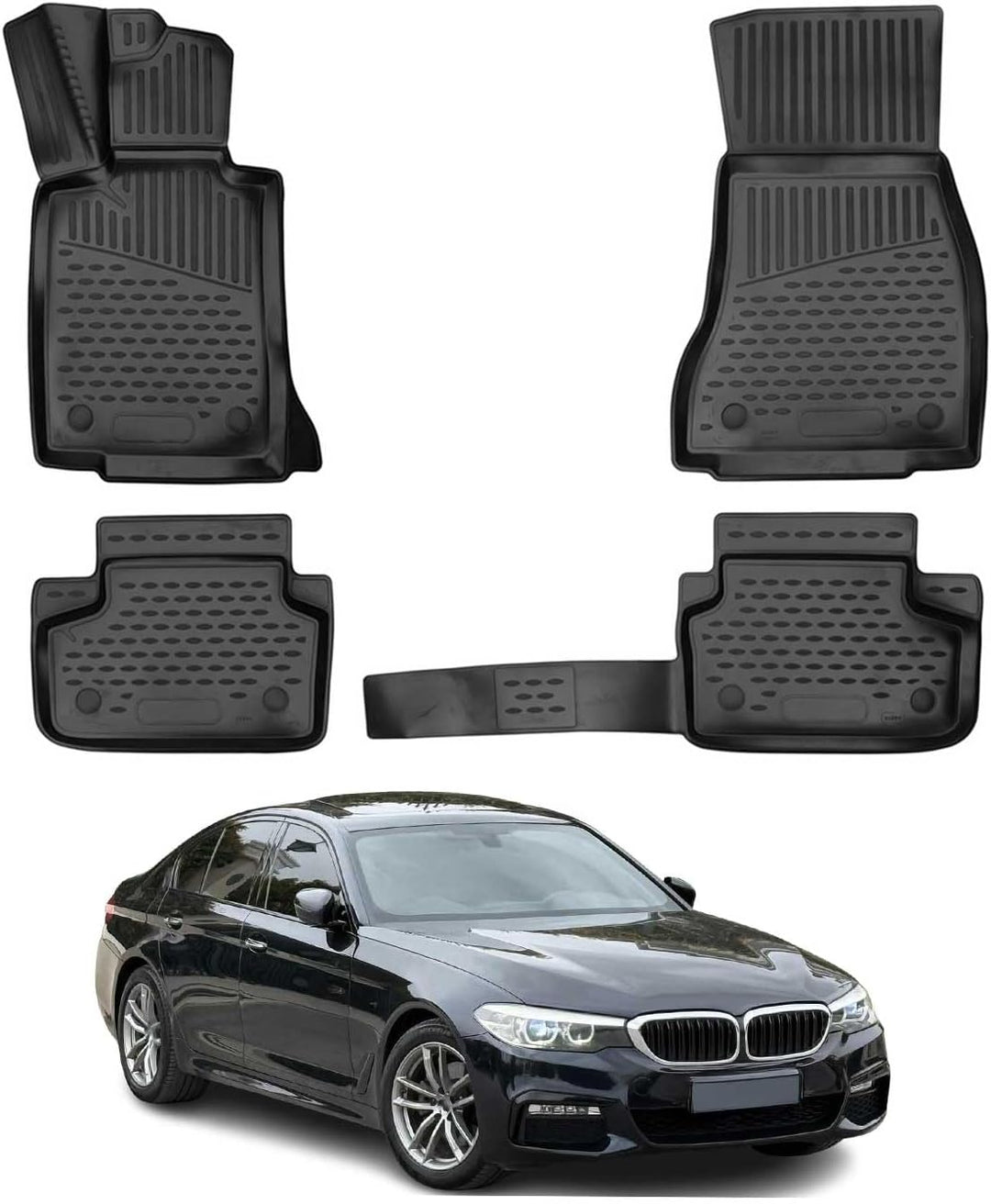 OMAC Gummimatten Fussmatten kompatibel mit BMW 5er G30 G31 2017-2024 TPE Matten Schwarz 4X Fussmatte