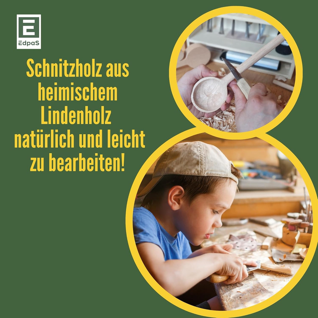 EdpaS Schnitzrohlinge Schnitzlöffel Gross aus Lindenholz – 2 Löffel-Rohlinge + 1 Kuksa-Rohling Schni