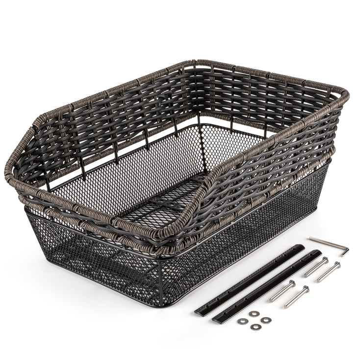 Fahrradkorb Hinten gross,25L Weave fahrradkörbe mitTragkraft bis 20 kg, Sockel aus Metall Schultasch