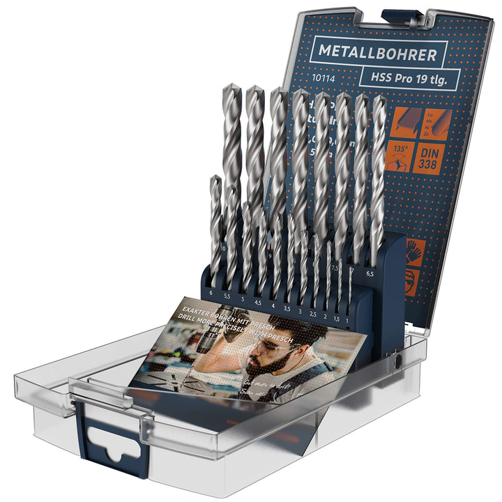 Presch Metallbohrer Set HSS Pro 19-tlg - Präzisionsgeschliffenes, gehärtetes Profi Stahlbohrer Set f