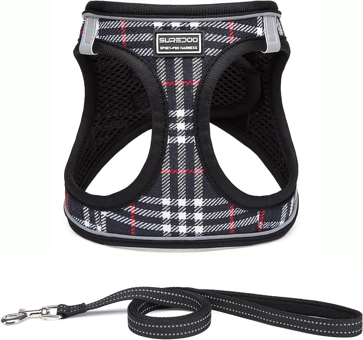 Suredoo Hundegeschirr Kleine Hunde mit Leine, Anti Zug Geschirr Reflektierend Atmungsaktiv Brustgesc