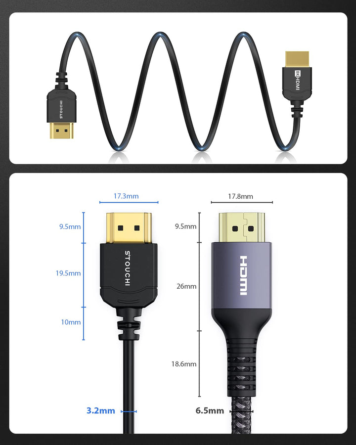 Stouchi Ultradünnes 0,5M HDMI Kabel 8K, Hyper Slim Kabel,Extrem Flexibles 8K, Unterstützt 10K 8K120
