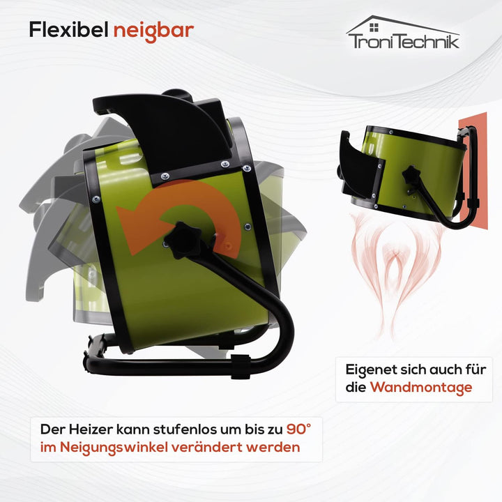 Tronitechnik® 3000W Elektroheizer Heizlüfter Bauheizer Keramik Heizstrahler elektrisch Heizgerät mit