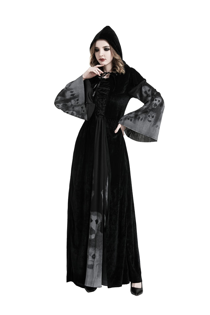 Buen Don Damen Hexen Kostüm, Halloween Cosplay Zombie Kostüm Hexe Mit Kapuze Robe (XL), XL