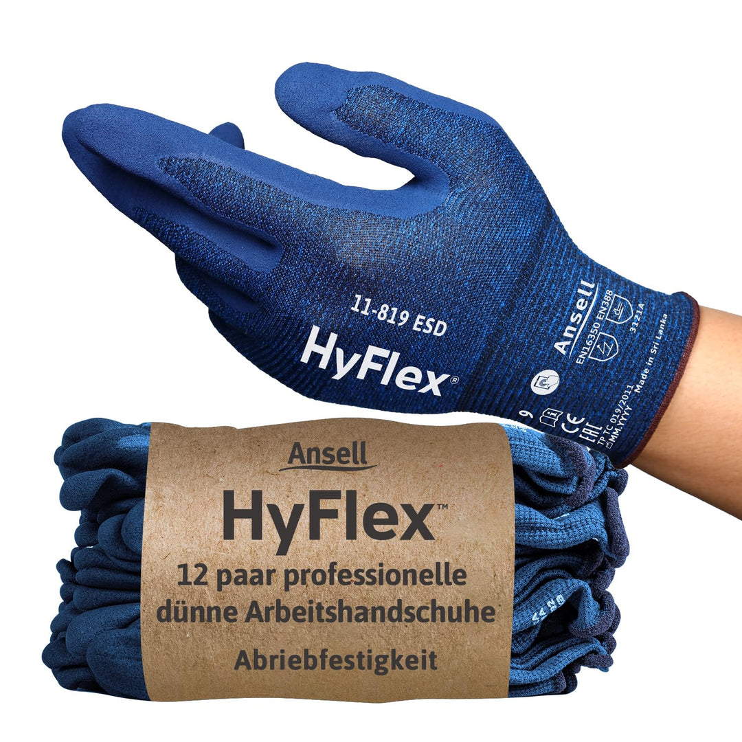 Ansell HyFlex 11-819 Dünne Arbeitshandschuhe, Rutschfeste Nitril-Beschichtung, Schutzhandschuhe vor