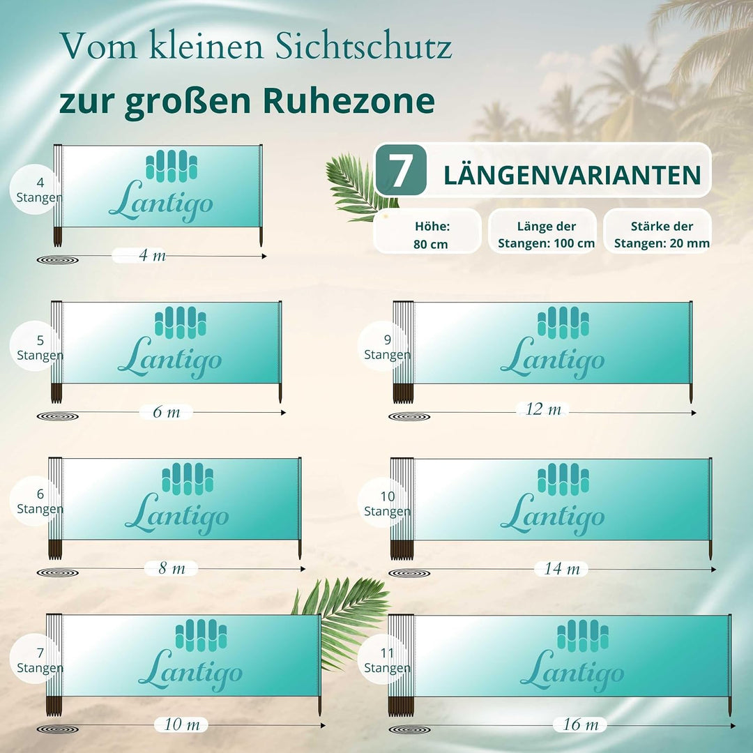 Strandparavent Mikrofaser | Windschutz 80cm | Kitesurfing 16m | Für Familie &amp; Strand | UV-Schutz | S