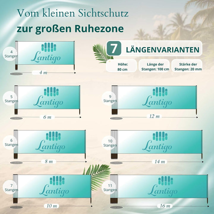 Strandparavent Mikrofaser | Windschutz 80cm | Kitesurfing 16m | Für Familie &amp; Strand | UV-Schutz | S