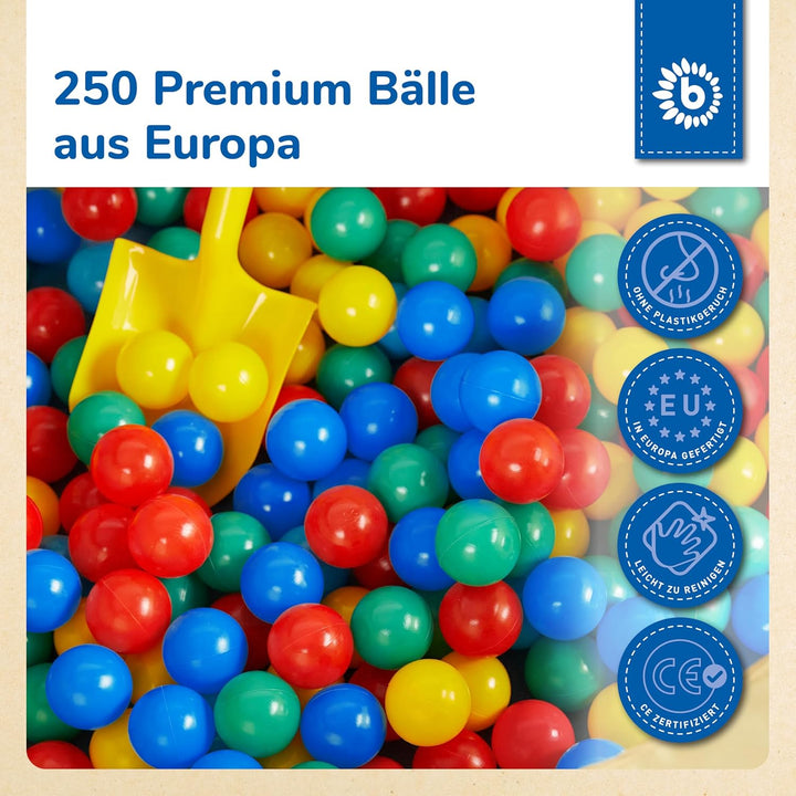 Bieco Bälle für Bällebad | 250 Stück, Grösse ca. 6 cm | Bunte Bälle | Kinder Bällebad Bälle | Plasti