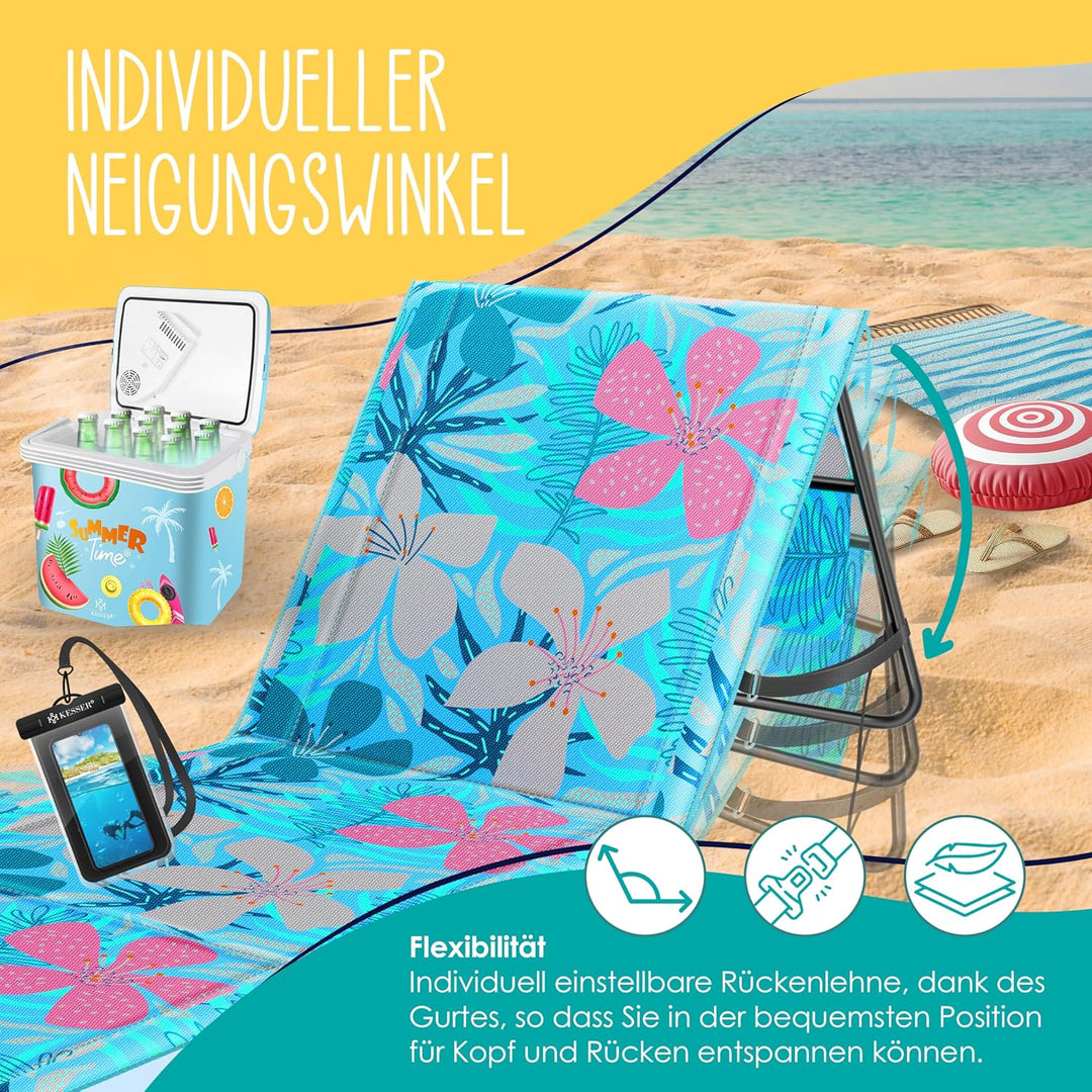 KESSER® Klappbare Strandmatte mit Verstellbarer Rückenlehne – Faltbare Strandliege mit Tragegurt, wa