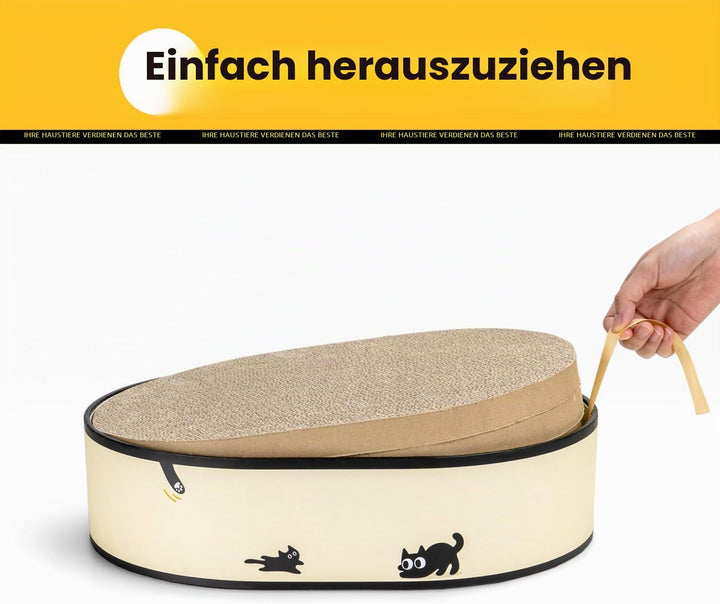 Kratzbrett für Katzen mit Box &amp; 4 ersetzbaren Kratzpappe - Gross Kratzmöbel aus robustester Wellpapp
