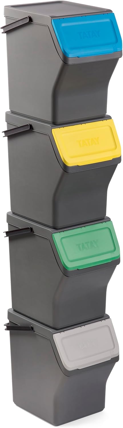 TATAY Mülltrennsystem Küche | 1 Biomülleimer Smart 6L Schwarz ohne Halterung + 4 Easy Waste Recyclin