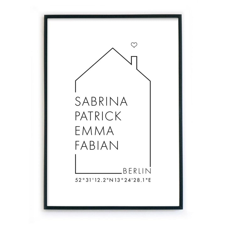 Personalisiertes Familien Haus Poster – Personalisiertes Geschenk - Bild für euer Zuhause - ohne Bil