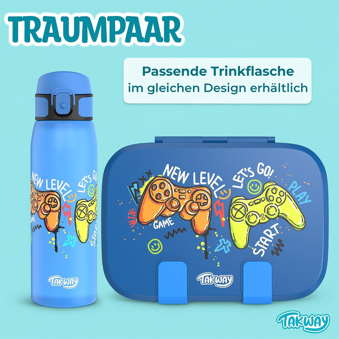 Brotdose Kinder mit Fächern - Bento Box Lunchbox BPA Frei - robust &amp; leicht zu öffnen (Blau-Gaming),