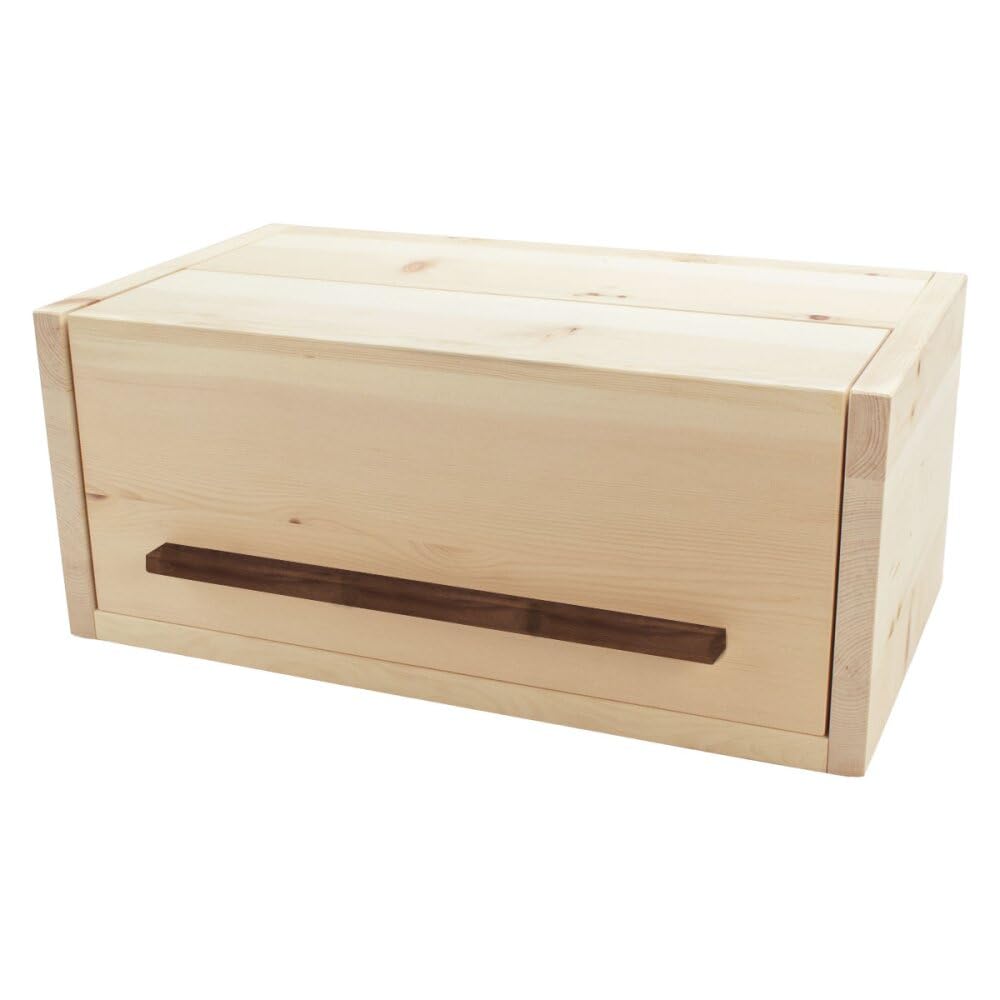 Brotkasten Vollholz mit Nussgriff und Klappdeckel - 45 x 25 x 16 cm - Vollholz