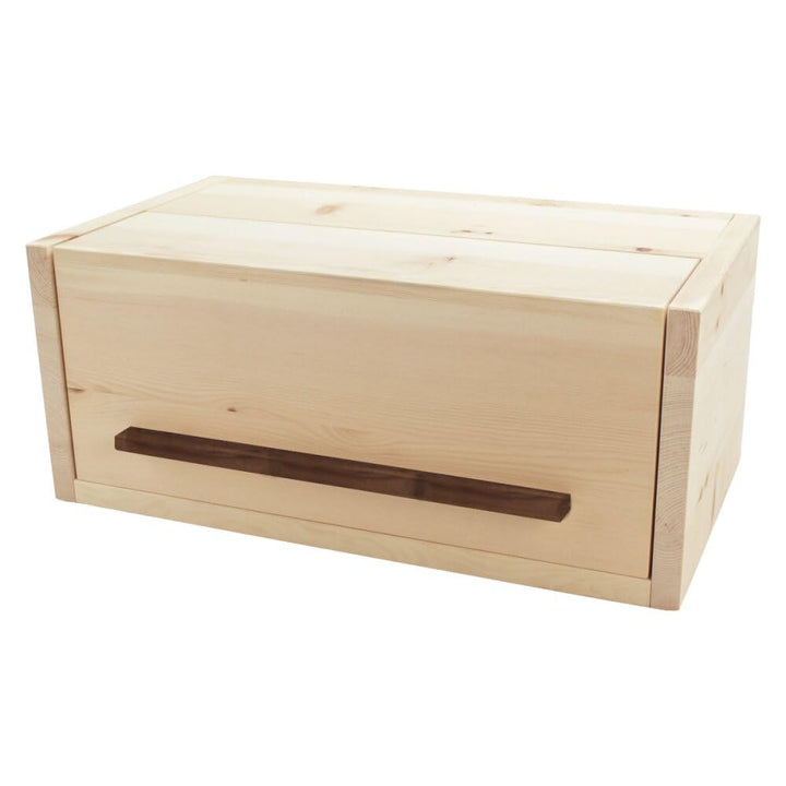 Brotkasten Vollholz mit Nussgriff und Klappdeckel - 45 x 25 x 16 cm - Vollholz