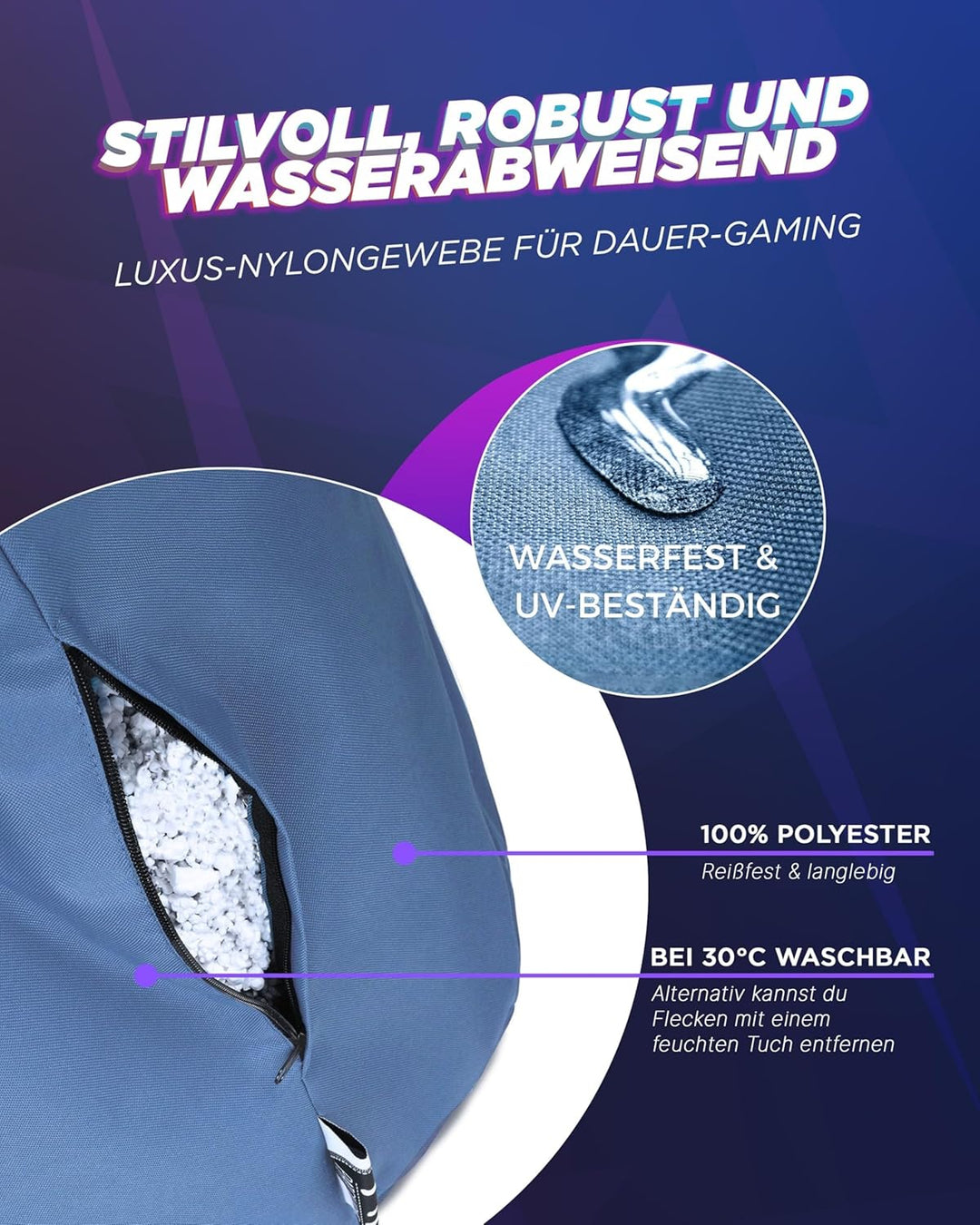 PATCH HOME Gamer Kissen & Lounge Sitzsack – befüllbar mit Reissverschluss, gefüllt mit Styropor, gee