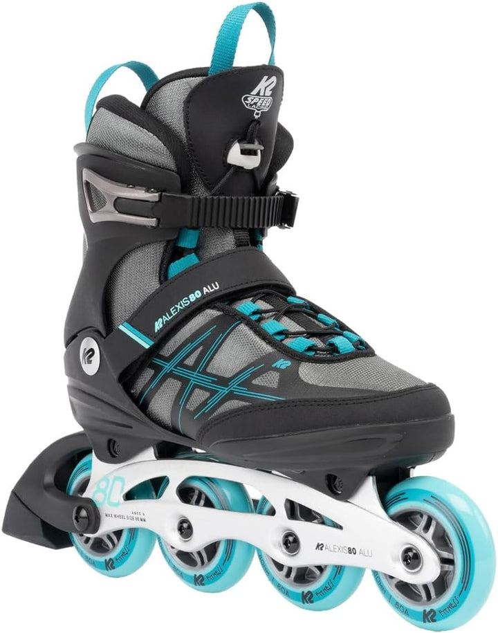 K2 Damen Alexis 80 Alu Inline Skates EU: 36.5 (UK: 4 / US: 6.5) grey - cyan, EU: 36.5 (UK: 4 / US: 6